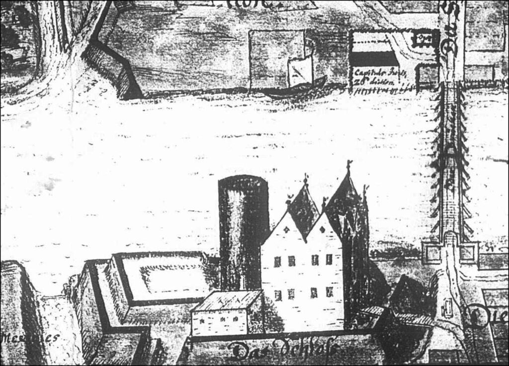 GŁOGÓW, widok zamku od strony południowej wg ryciny z 1635 r. (za APWr., WSPŚ, sygn. 688)