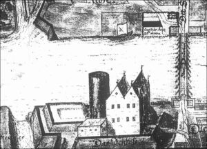 GŁOGÓW, widok zamku od strony południowej wg ryciny z 1635 r. (za APWr., WSPŚ, sygn. 688)