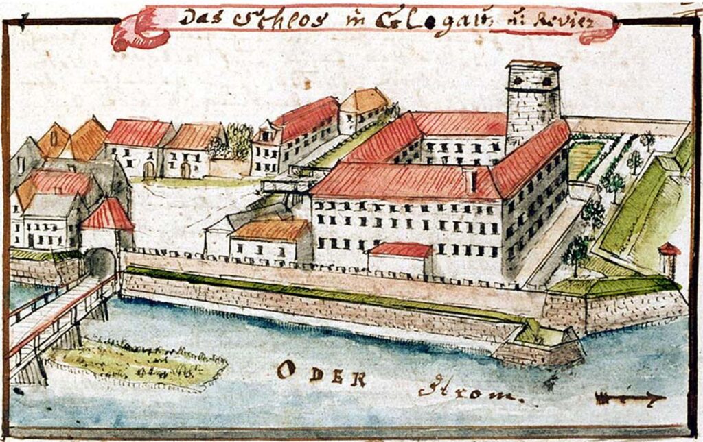 GŁOGÓW, widok zamku od strony północnej wg F.B. Wernera z połowy XVIII w.