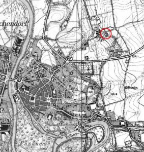 ŻAGAŃ, fragment mapy Messtischblatt z lokalizacją obiektu