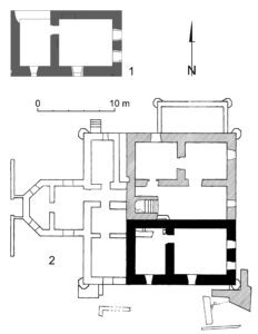 ZIMNA WODA, a - plan przyziemia wieży; b- plan przyziemia dworu (za SWŚ, I, s. 187)