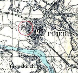 PRZEWÓZ, fragment mapy Messtischblatt z lokalizacją obiektu