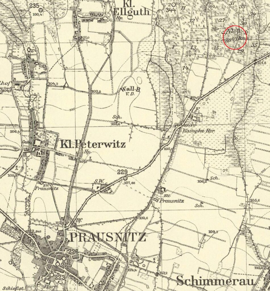 PRUSICE, fragment mapy Messtischblatt z lokalizacją obiektu