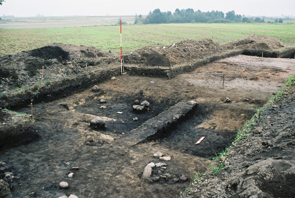 GRODZISZCZE, zabudowa przy wale z okresu przedpiastowskiego (fot. A. Boguszewicz, Katalog Zamków i Dworów Obronnych Śląska [https://zamki.pwr.edu.pl/]. Licencja: CC BY-NC 4.0 [https://creativecommons.org/licenses/by-nc/4.0/])