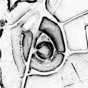 sky view factor (stopień widoczności nieba) stanowiska na podstawie numerycznego modelu terenu (oprac. M. Legut-Pintal, P. Rajski, Katalog Zamków i Dworów Obronnych Śląska [https://zamki.pwr.edu.pl/]. Licencja: CC BY-SA 4.0 [https://creativecommons.org/licenses/by-nc/4.0/])