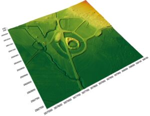 PRZYGÓRZE, zamek Quingenberg, cieniowany model reliefu stanowiska (oprac. M. Legut-Pintal, P. Rajski, Katalog Zamków i Dworów Obronnych Śląska [https://zamki.pwr.edu.pl/]. Licencja: CC BY-SA 4.0 [https://creativecommons.org/licenses/by-nc/4.0/])
