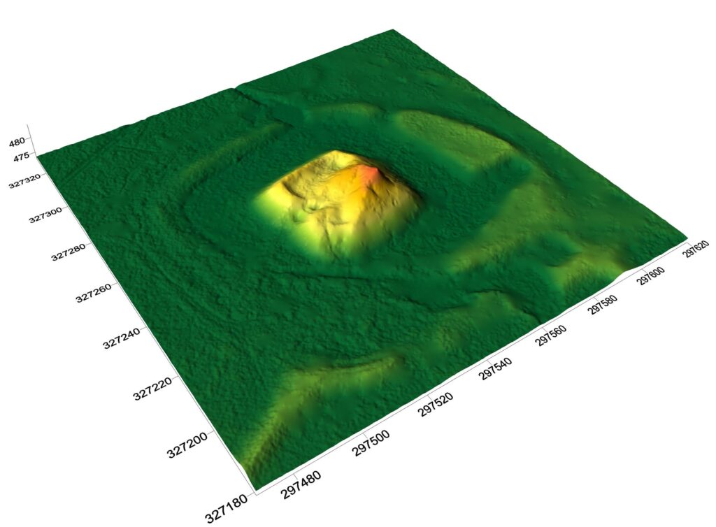 CZARNY BÓR, cieniowany model reliefu stanowiska (oprac. M. Legut-Pintal, P. Rajski, Katalog Zamków i Dworów Obronnych Śląska [https://zamki.pwr.edu.pl/]. Licencja: CC BY-SA 4.0 [https://creativecommons.org/licenses/by-nc/4.0/])