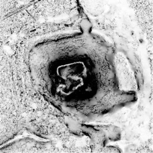 CZARNY BÓR, sky view factor (stopień widoczności nieba) stanowiska na podstawie numerycznego modelu terenu (oprac. M. Legut-Pintal, P. Rajski, Katalog Zamków i Dworów Obronnych Śląska [https://zamki.pwr.edu.pl/]. Licencja: CC BY-SA 4.0 [https://creativecommons.org/licenses/by-nc/4.0/])