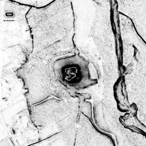 CZARNY BÓR, sky view factor (stopień widoczności nieba) otoczenia stanowiska na podstawie numerycznego modelu terenu (oprac. M. Legut-Pintal, P. Rajski, Katalog Zamków i Dworów Obronnych Śląska [https://zamki.pwr.edu.pl/]. Licencja: CC BY-SA 4.0 [https://creativecommons.org/licenses/by-nc/4.0/])