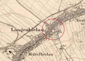 BIELAWA, Mestischblatt z zaznaczoną lokalizacją obiektu (oprac. Piotr Błoniewski)