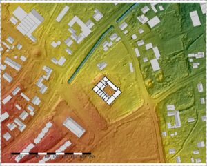 BIELAWA, Plan pałacu na numerycznym modelu terenu (oprac. Piotr Błoniewski)