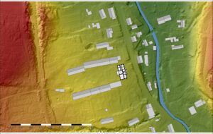 WOJCIESZÓW, pałac Niemitz na numerycznym modelu terenu (oprac. P. Błoniewski, Katalog Zamków i Dworów Obronnych Śląska [https://zamki.pwr.edu.pl/]. Licencja: CC BY-NC 4.0 [https://creativecommons.org/licenses/by-nc/4.0/])