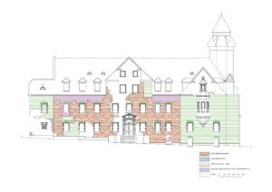 WOJCIESZÓW, pałac Stöckel, elewacja północna, frontowa, badania architektoniczne, rozwarstwienie chronologiczne, oprac. A. Walkowska