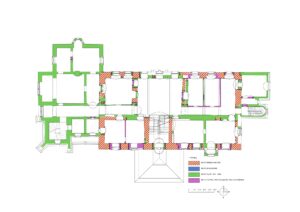 WOJCIESZÓW, pałac Stöckel, rzut piętra, badania architektoniczne, rozwarstwienie chronologiczne, oprac. A. Walkowska