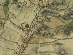 WOJCIESZÓW, pałac Nieder, przedstawienie majątku Nieder-Kauffung na mapie Reglera