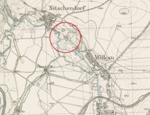 1 wilków lokalizacja obiektu na wycinku niemieckiej mapy topograficznej