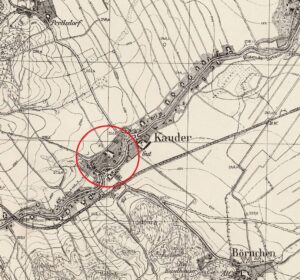 KŁACZYNA, lokalizacja zamku na wycinku niemieckiej mapy topograficznej (Meβtischblatt) z 1937 r., oprac. P. Błoniewski