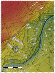 KŁACZYNA, zamek i folwark na numerycznym modelu terenu, oprac. P. Błoniewski