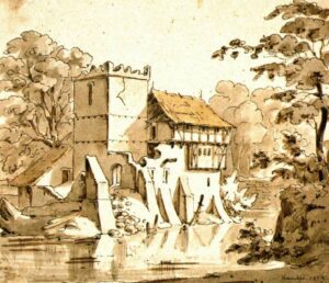 KŁACZYNA, ruina zamku w 1839 r. na rysunku L. Dorsta von Schatzberg (za Halawa 2011, s. 81)