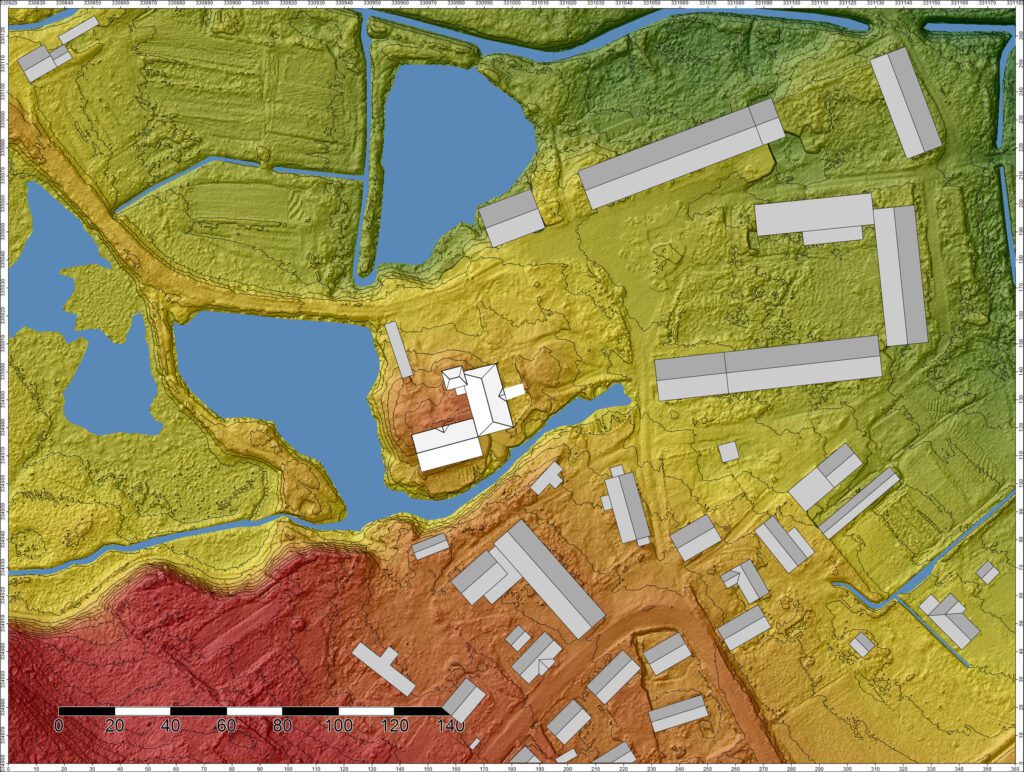 KĄTKI, pałac i folwark wg numerycznego modelu terenu (opr. P. Błoniewski , Katalog Zamków i Dworów Obronnych Śląska [https://zamki.pwr.edu.pl/]. Licencja: CC BY-NC 4.0 [https://creativecommons.org/licenses/by-nc/4.0/])