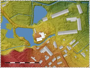 KĄTKI, pałac i folwark wg numerycznego modelu terenu (opr. P. Błoniewski , Katalog Zamków i Dworów Obronnych Śląska [https://zamki.pwr.edu.pl/]. Licencja: CC BY-NC 4.0 [https://creativecommons.org/licenses/by-nc/4.0/])