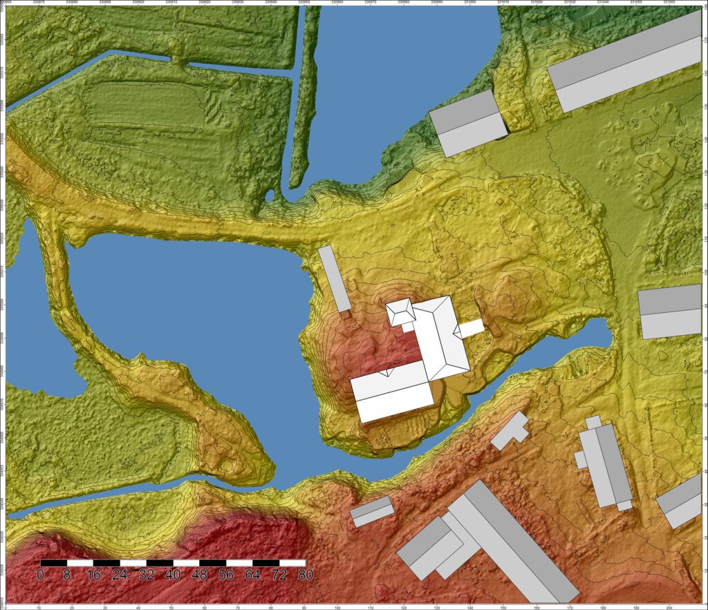 KĄTKI, pałac i folwark wg numerycznego modelu terenu (opr. P. Błoniewski , Katalog Zamków i Dworów Obronnych Śląska [https://zamki.pwr.edu.pl/]. Licencja: CC BY-NC 4.0 [https://creativecommons.org/licenses/by-nc/4.0/])