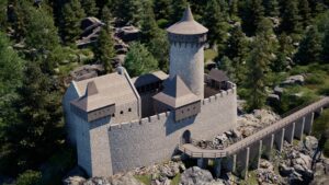 RYBNICA LEŚNA. Zamek Radosno. Rekonstrukcja zamku średniowiecznego autorstwa zespołu: Klaudia Bibrowska, Zofia Golańska, Róża Krawczyk pod kierownictwem Rolanda Mruczka