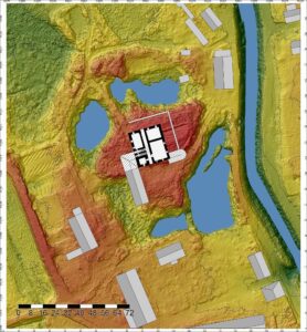 GNIEWKÓW, zamek z folwarkiem na tle numerycznego modelu terenu