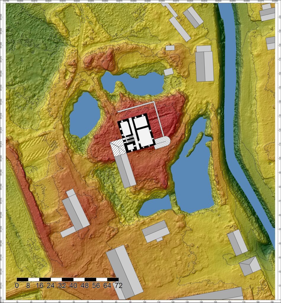 GNIEWKÓW, zamek z folwarkiem na tle numerycznego modelu terenu