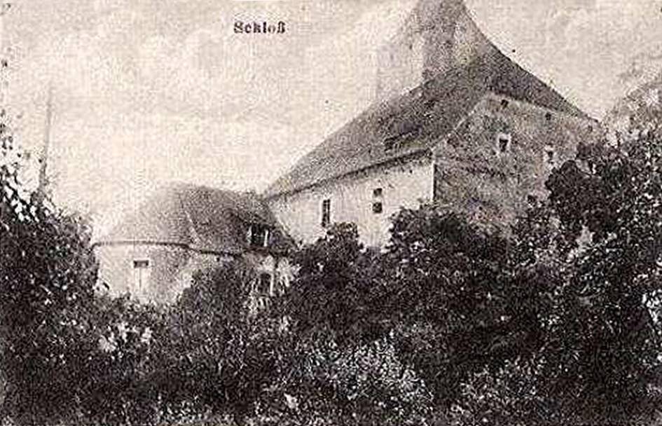 GNIEWKÓW, zamek od południa na archiwalnej pocztówce