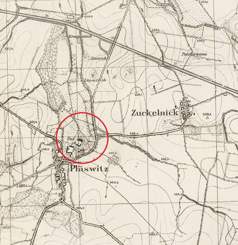 PIELASZKOWICE, lokalizacja zamku na Mtbl, ark. Kostenblut wyd. w 1936 (opr. P. Błoniewski)