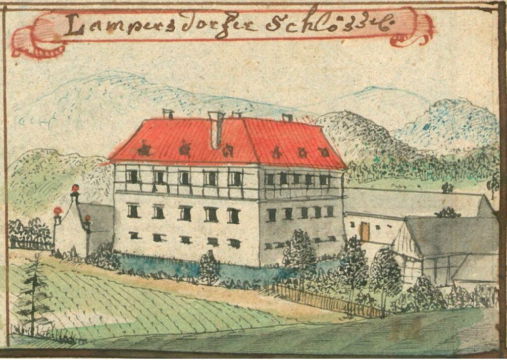 GRODZISZCZE, dwór na rycinie F.B. Wernera (Werner, 1754)