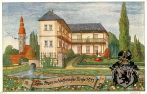 ROGÓW SOBÓCKI, widok od południowej strony na dwór w 1813 r. (https://fotopolska.eu/285302,foto.html?o=b13839&p=1)