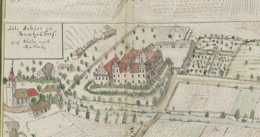 Janowiec (Bobrzany). Dwór i folwark na rysunku F B Wernera z 1768-1772