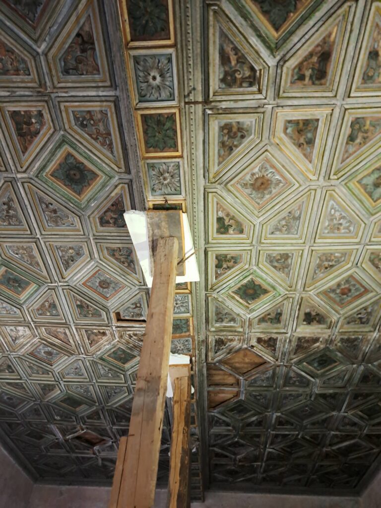 STRUGA, pałac, polichromowany strop kasetonowy na I piętrze (fot. M. Chorowska)
