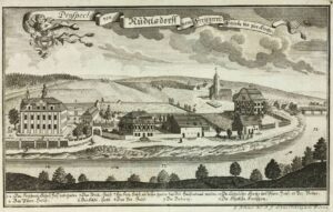 CIECHANOWICE, panorama Ciechanowic, Gottfried Böhmer (1702-1758); orientacyjne datowanie: po 1743, przed 1758 r.