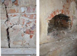 JĘDRZYCHÓW, Zamurowana strzelnica w widoku z zewnątrz i od wnętrza wieży - widok na jej wnękę, fot. P. Błoniewski)