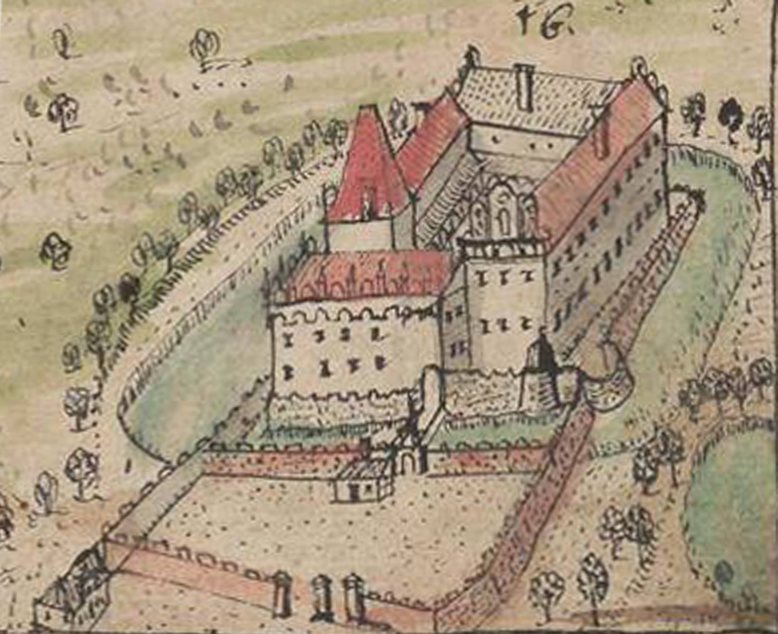 KAMIENNA GÓRA-GRODZTWO, dwór ok. poł. XVIII w. na rys. FB Wernera (Werner-B3, s. 344)