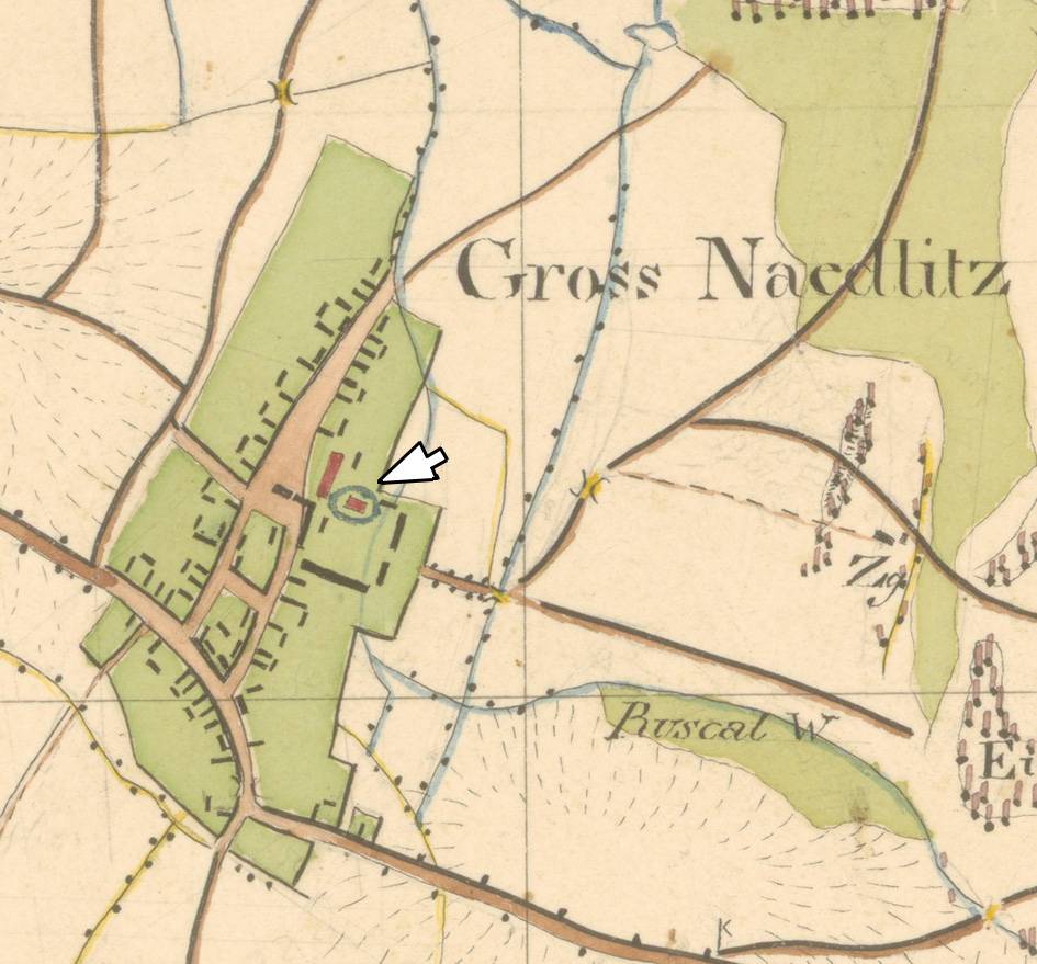 NADOLICE WIELKIE, plan wsi i dworu wg mapy Urmesstischblatt z 1826 r. (SBB, Preussischer Kulturbesitz, sygn. 729)