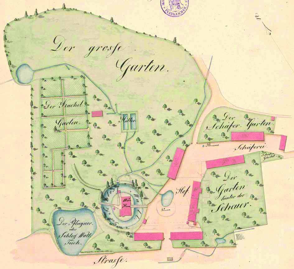ROŚCISŁAWICE, plan folwarku i dworu z około 1800 r. (APWr., Akta miast Wrocławia (Kartografia), sygn. 1656)