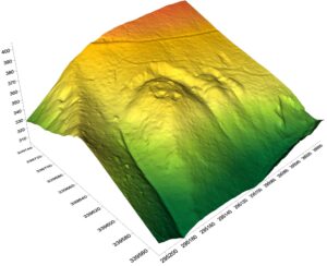 BARDO, st. 3, zamek, cieniowany model reliefu otoczenia stanowiska (oprac. R. Biel, Katalog Zamków i Dworów Obronnych Śląska [https://zamki.pwr.edu.pl/]. Licencja: CC BY-SA 4.0 [https://creativecommons.org/licenses/by-nc/4.0/])