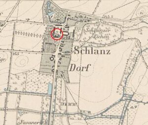 KRZYŻOWICE, fragment mapy Messtischblatt z lokalizacja dworu