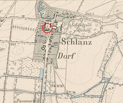 KRZYŻOWICE, fragment mapy Messtischblatt z lokalizacja dworu
