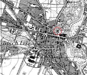 WROCŁAW-LEŚNICA, fragment mapy Messtischblatt z lokalizacją obiektu