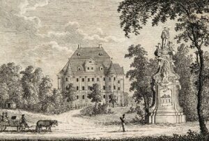 WROCŁAW-LEŚNICA, widok dworu wg ryciny z 1805 r. (za: https://polska-org.pl/)