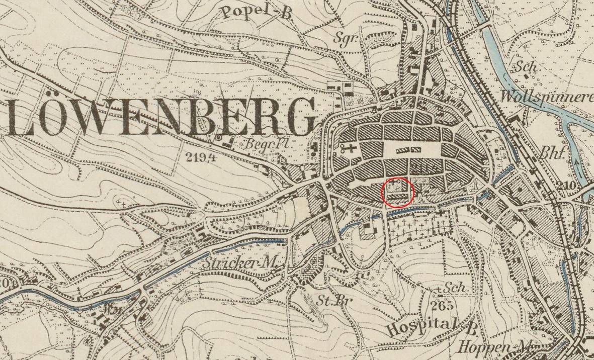 LWÓWEK ŚLĄSKI, fragment mapy Messtischblatt z lokalizacją zamku.