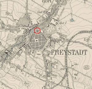 fragment mapy Messtischblatt z lokalizacja dworu