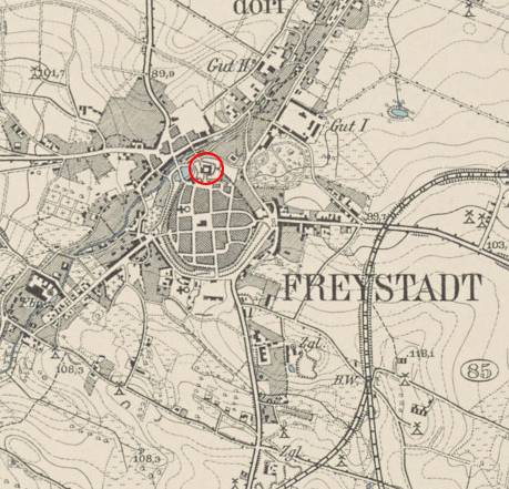 fragment mapy Messtischblatt z lokalizacja dworu