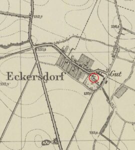 BIESTRZYKÓW, fragment mapy Messtischblatt z lokalizacją dworu