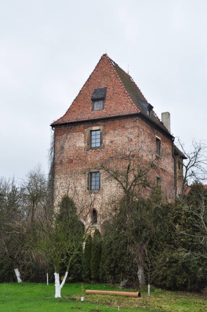 BIESTRZYKÓW, widok wieży od strony wschodniej (fot. D. Nowakowski , Katalog Zamków i Dworów Obronnych Śląska [https://zamki.pwr.edu.pl/]. Licencja: CC BY-NC 4.0 [https://creativecommons.org/licenses/by-nc/4.0/])